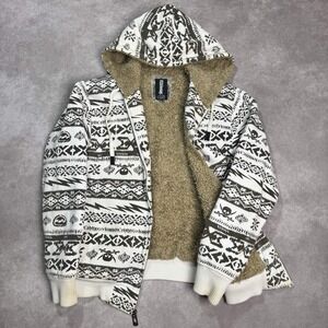 VTG Billabong Hoodie Mens XL Aztec Sherpa Fur Lined Sweatshirt Y2K Skate Surf 90